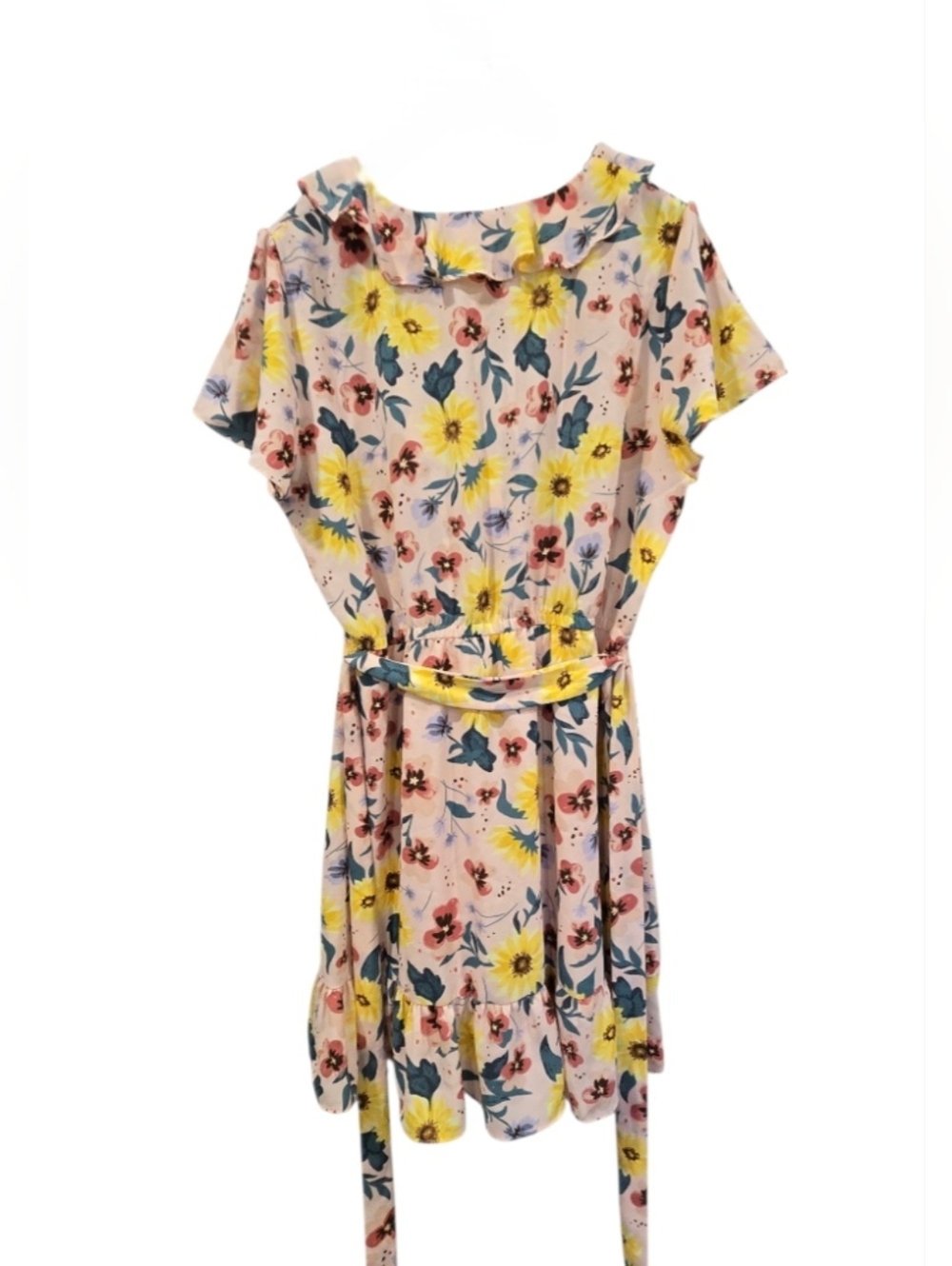 LC Lauren Conrad Pink Floral Wrap Midi Dress with Yellow Accents - Picture 3 of 10